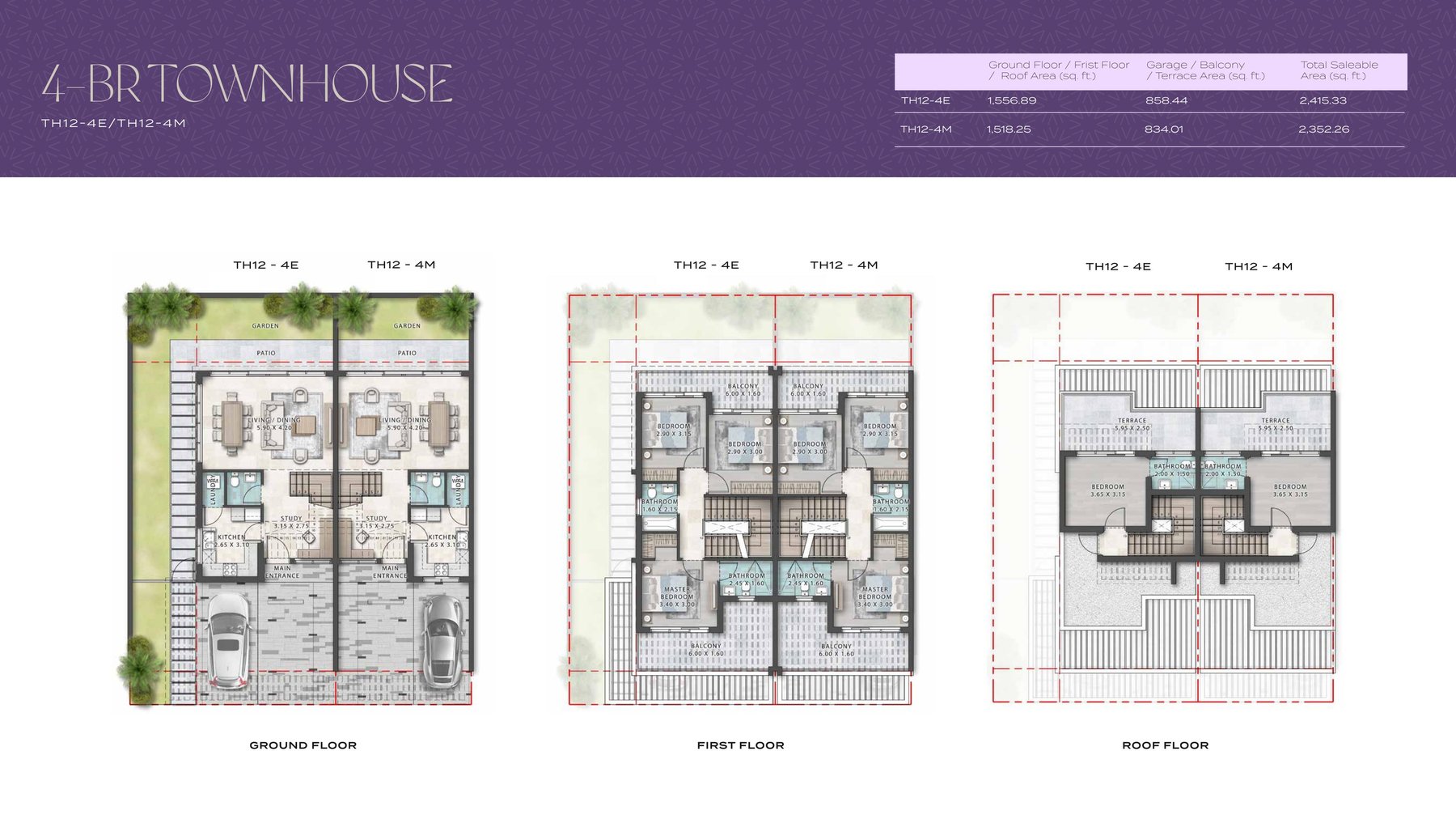Violet 4 ground, first and roof floor plans