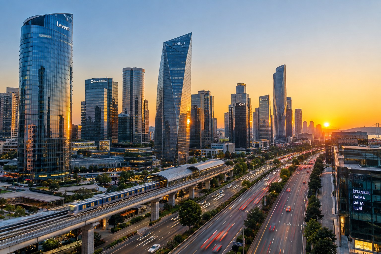 Istanbul's modern Levent business district skyline