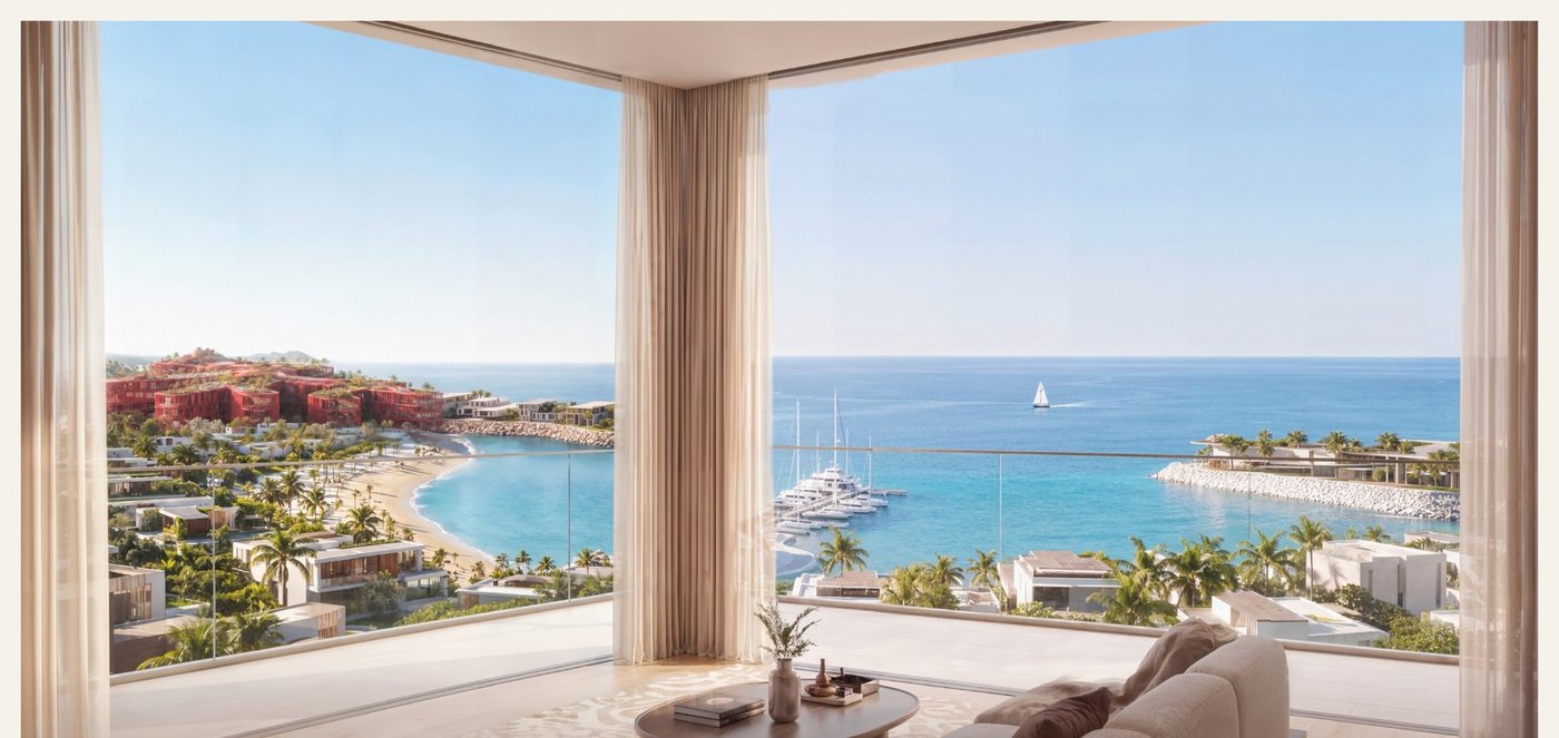 Living room ocean and marina view, Mira Coral Bay